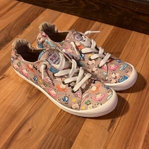 BOBS from Skechers Beige Canvas Kids Sneakers with Multicolor Prints